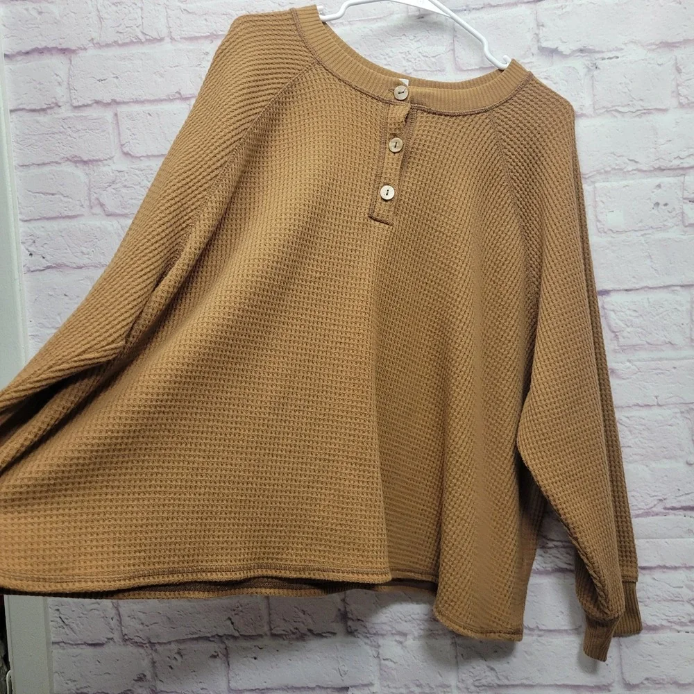 Old Navy Thermal Waffle Knit Henley Top Womens 3X Relaxed Cozy Travel Loungewear